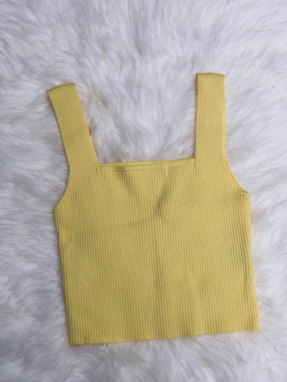 SHEIN Yellow Rib Knit Cropped Tank Top